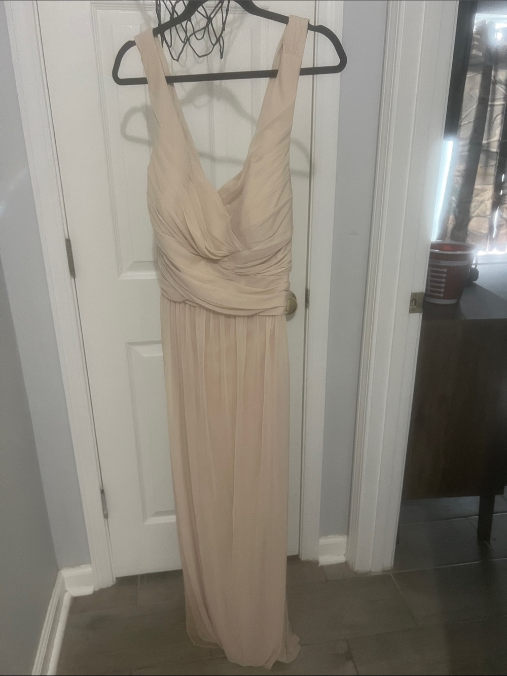 Satin-Feel Sleeveless Maxi Dress in Beige